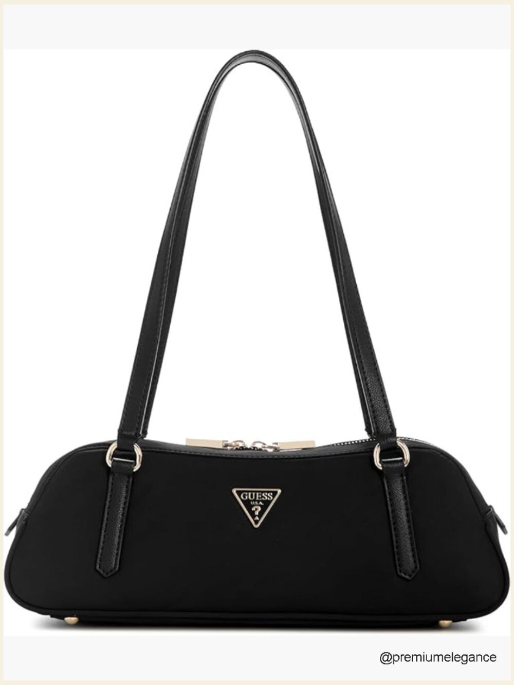 Nylon Satchel Shoulder Bag with Gold Hardware